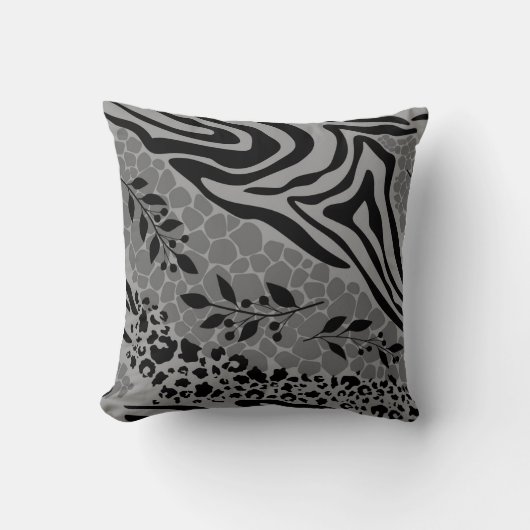 ヒョウ黒とグレー クッション (正面)