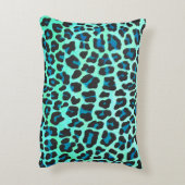 ヒョウ黒とティール（緑がかった色）プリント アクセントクッション (裏面(縦))