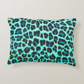 ヒョウ黒とティール（緑がかった色）プリント アクセントクッション (裏面)
