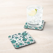 ヒョウ黒とティール(緑がかった色)プリント コースター (右側)