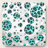 ヒョウ黒とティール(緑がかった色)プリント コースター (正面)