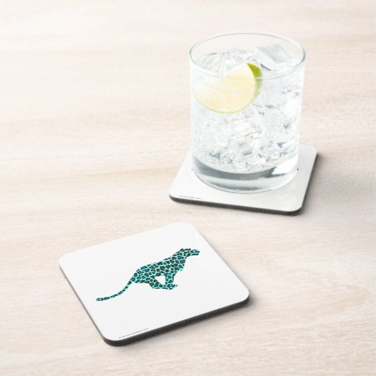 ヒョウ黒とティール(緑がかった色)プリント コースター (右側)