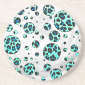 ヒョウ黒とティール(緑がかった色)プリント コースター (正面)