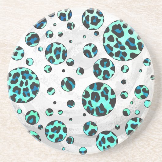 ヒョウ黒とティール(緑がかった色)プリント コースター (正面)