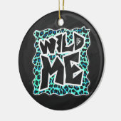 ヒョウ黒とティール(緑がかった色)プリント セラミックオーナメント (左)