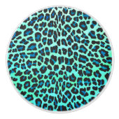 ヒョウ黒とティール(緑がかった色)プリント セラミックノブ (正面)