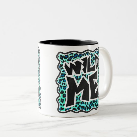 ヒョウ黒とティール(緑がかった色)プリント ツートーンマグカップ (正面右)