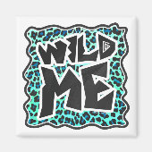 ヒョウ黒とティール(緑がかった色)プリント マグネット (正面)