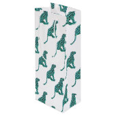 ヒョウ黒とティール（緑がかった色）プリント ワインギフトバッグ (裏面アングル)