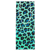 ヒョウ黒とティール（緑がかった色）プリント ワインギフトバッグ (裏面)