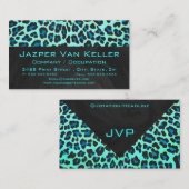 ヒョウ黒とティール(緑がかった色)プリント 名刺 (正面/裏面)