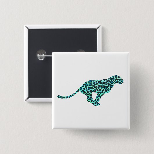 ヒョウ黒とティール(緑がかった色)プリント 缶バッジ (正面&裏面)
