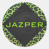 ヒョウ黒と緑とモノグラム ラウンドシール (正面)