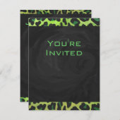ヒョウ黒と緑とモノグラム 招待状 (正面/裏面)