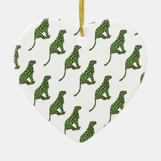 ヒョウ黒と緑のシルエット セラミックオーナメント (正面)