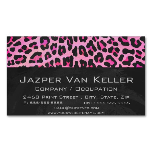 ヒョウ黒熱ピンクプリント マグネット名刺 (正面)