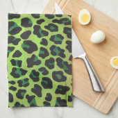 ヒョウ黒緑プリント キッチンタオル (四つ折り)