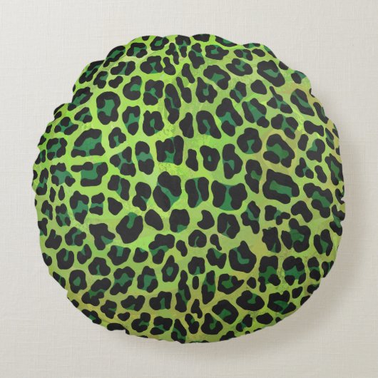 ヒョウ黒緑プリント ラウンドクッション (正面)