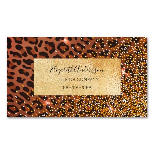 ヒョウ黒褐色スパークルグラムプロフェッショナル マグネット名刺 (正面)