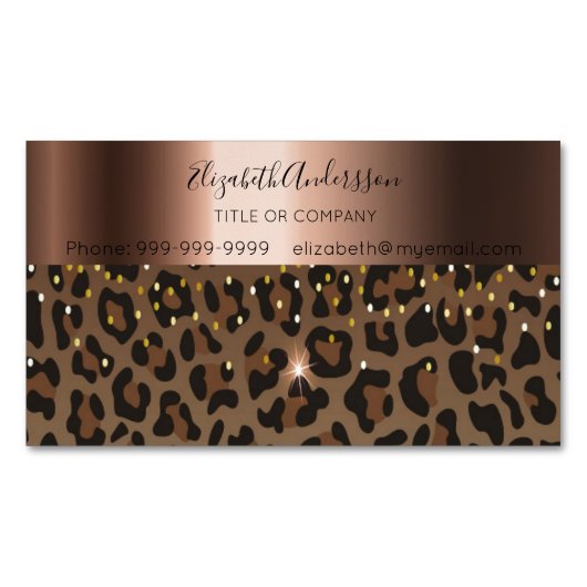 ヒョウ黒褐色スパークルスラム青銅 マグネット名刺 (正面)
