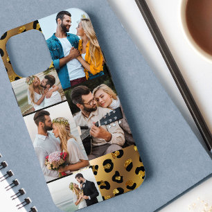 ヒョウ黒金ゴールドアニマルプリント5 Photo Collage iPhone 12 Pro Max ケース