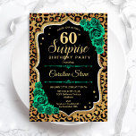 ヒョウ黒金ゴールドグリーンサプライズ60誕生日 招待状<br><div class="desc">60th Birthday Partyへの招待。黒フェミニン白とエメラルドの緑のデザインとフェイクグリッター金ゴールド。動物のチートヒョウのプリント、バラ、スクリプトフォントと紙吹雪を特徴とする。女性の日エレガントお祝いに最適。任意のパーソナライズされた年齢を示すことができる。印刷されたZazzle招待状または即時ダウンロードのデジタル印刷可能なテンプレート。</div>
