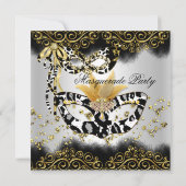 ヒョウ黒金ゴールドマスクマスカレード誕生日パーティー 招待状 (裏面)