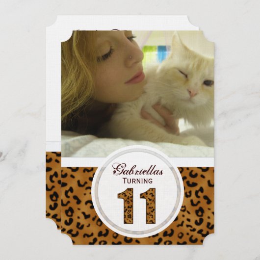 ヒョウ11誕生日:写真:パーティの招待状 招待状 (正面/裏面)