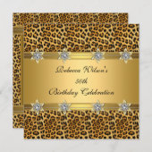 ヒョウ50thバースデーパーティーリッチエレガント金ゴールド 招待状 (正面/裏面)