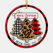 ヒョウ、ギンガム、バッファローのクリスマスツリー セラミックオーナメント (正面)