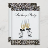 ヒョウ・シャンデリア・ウーマンズ誕生日パーティー 招待状 (正面/裏面)