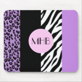 ヒョウ,ゼブラ,アニマルプリント,紫,モノグラム マウスパッド (正面)