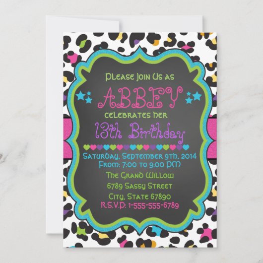 ヒョウ/チータープリント招待状誕生日 招待状 (正面)