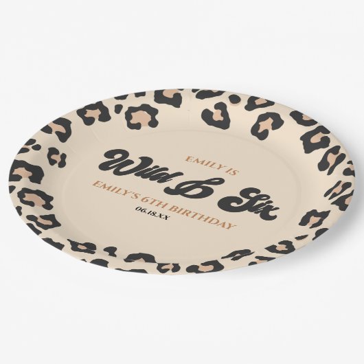 ヒョウ・チーターワイルドと6歳の誕生日パーティー ペーパープレート (アングル)