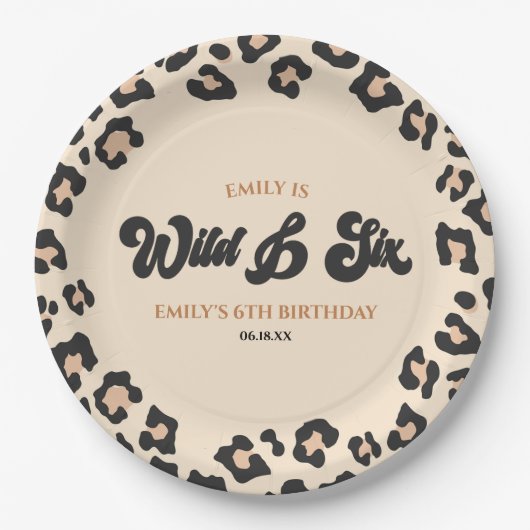 ヒョウ・チーターワイルドと6歳の誕生日パーティー ペーパープレート (正面)