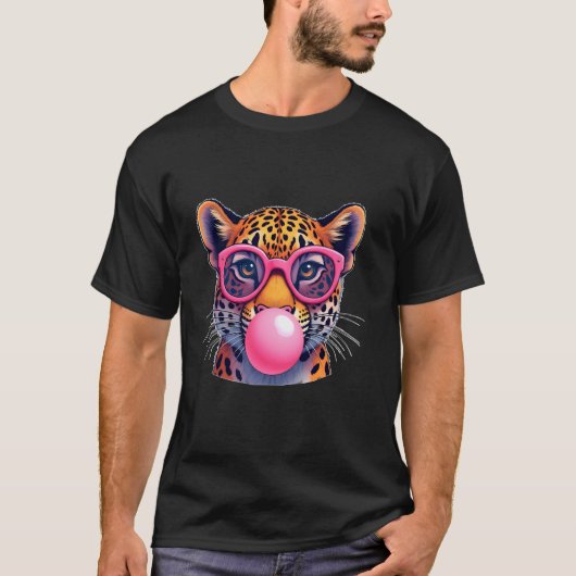 ヒョウ チーター かわいい ジャガー 野生 ネコ サングラス ブー Tシャツ (正面)