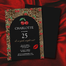 ヒョウ チーター アニマル プリント 赤い チェリー 誕生日 招待状