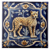 ヒョウ・チーター・アフリカのサファリ動物ネイビー・ブルー タイル (正面)