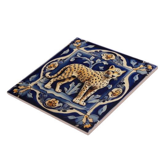 ヒョウ・チーター・アフリカのサファリ動物ネイビー・ブルー タイル (側面)