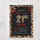 ヒョウ+チーター+チェリー 21歳の誕生日招待状 招待状 (正面)