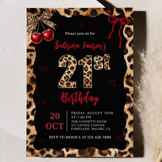 ヒョウ+チーター+チェリー 21歳の誕生日招待状 招待状