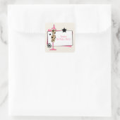 ヒョウ&ピンクドレス型枠誕生日パーティスティッカー スクエアシール (バッグ)