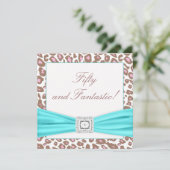 ヒョウ・ピンクブラウンティール（緑がかった色）女性50th誕生日パーティー 招待状 (スタンド正面)