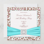 ヒョウ・ピンクブラウンティール（緑がかった色）女性50th誕生日パーティー 招待状 (裏面)