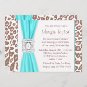 ヒョウ・ピンクブラウンティール(緑がかった色)21歳パーティー 招待状 (正面/裏面)