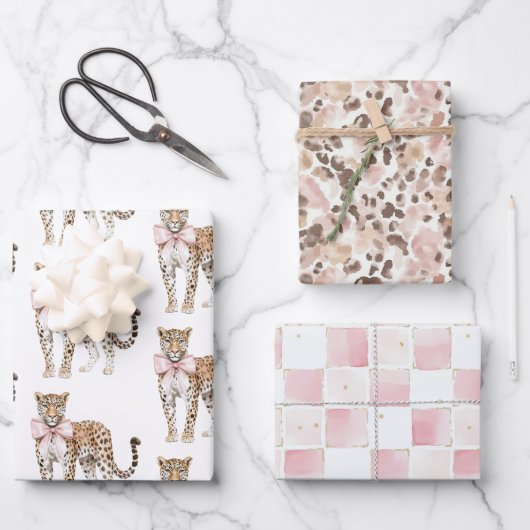 ヒョウ・ピンクボウ誕生日 ラッピングペーパーシート (正面)