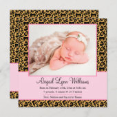 ヒョウ・ピンク・ガール写真誕生のお知らせ 案内状 (正面/裏面)