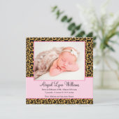 ヒョウ・ピンク・ガール写真誕生のお知らせ 案内状 (スタンド正面)