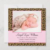 ヒョウ・ピンク・ガール写真誕生のお知らせ 案内状 (正面)