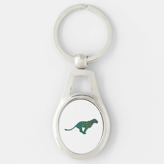 ヒョウ・ブラウンとティール（緑がかった色）プリント キーホルダー (正面)